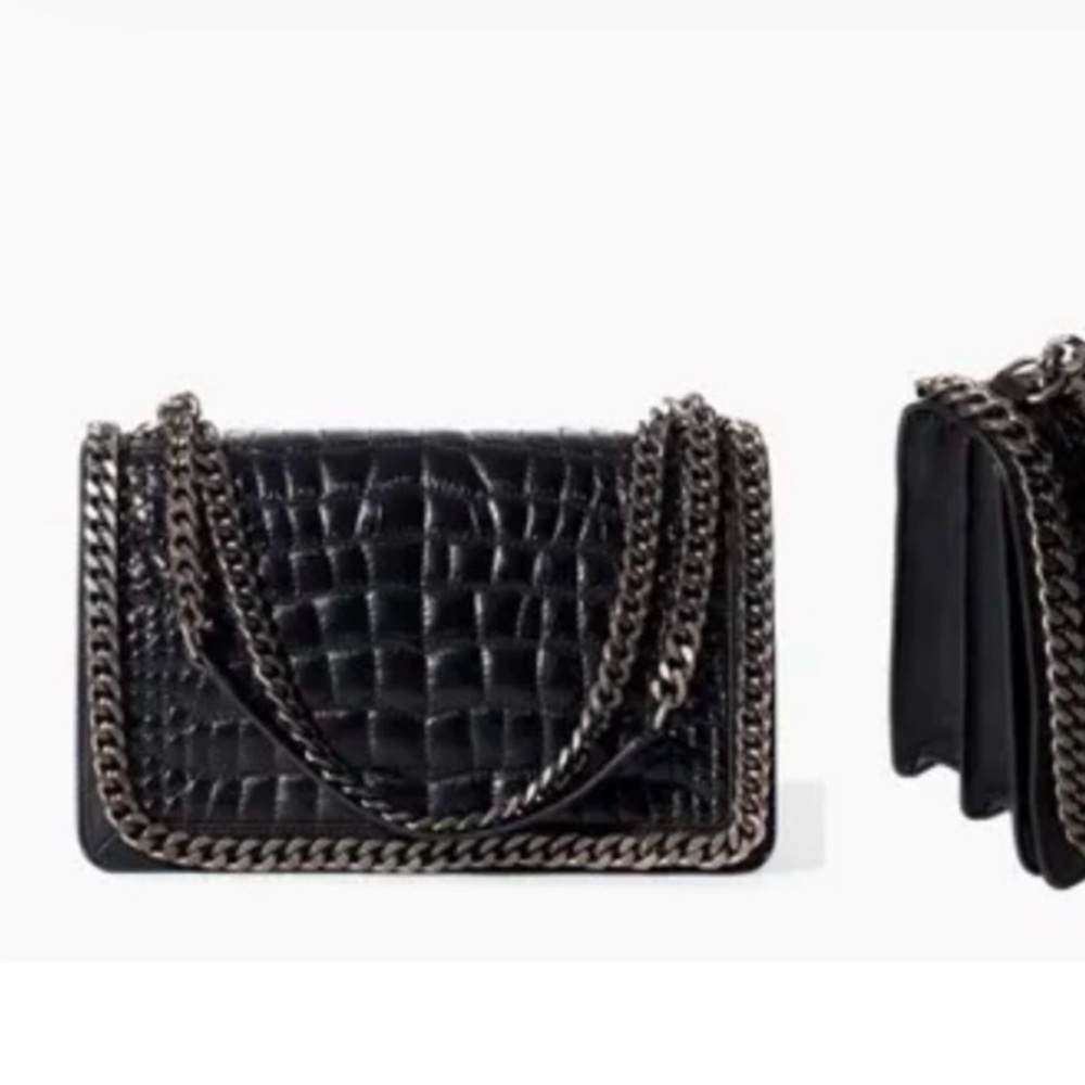 Zara - Quilting black leather shoulder purse. Great condition with silver chain.